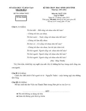 Đề và đáp án thi học sinh giỏi cấp tỉnh Ngữ văn lớp 12 - Năm học 2010-2011 - Sở GD & ĐT Thanh Hóa